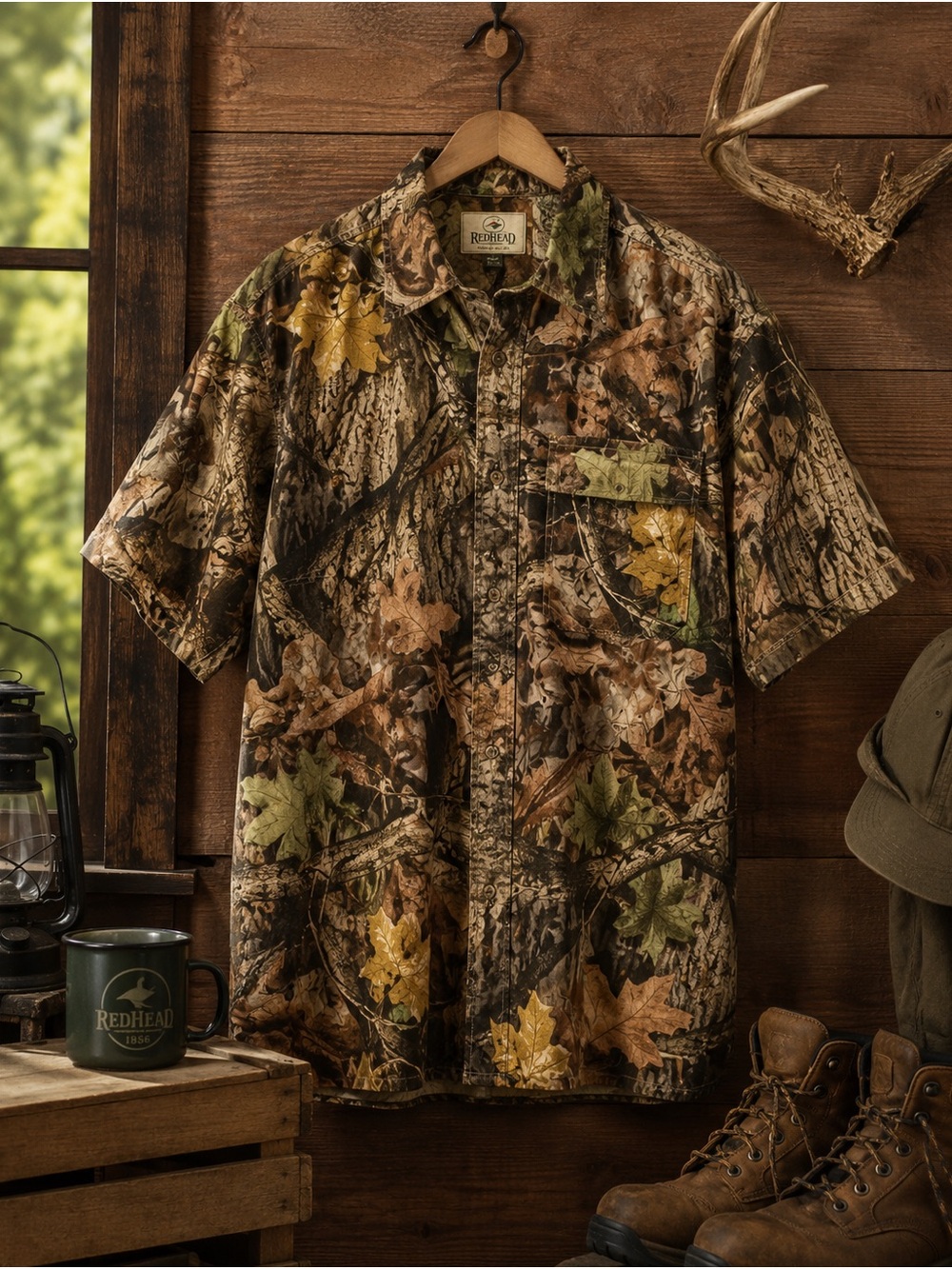 RedHead Men's Short-Sleeve Camo Button-Down Shirt - Brown/Green/Tan